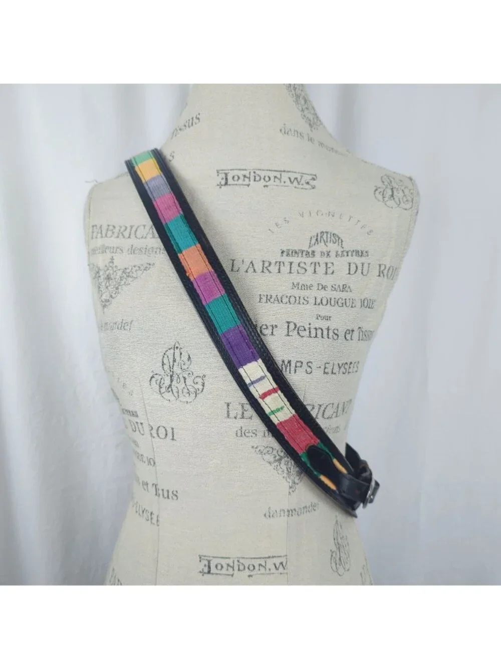 Vintage 80s Textile Western Belt X Large Black Leather